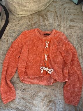 Tibi Orange Lace-Up Cropped Knit Sweater XS